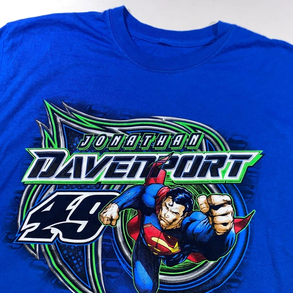 Jonathan Davenport 49 Superman Racing T-Shirt Blue Mens Large Nutrien Ag Car Tee